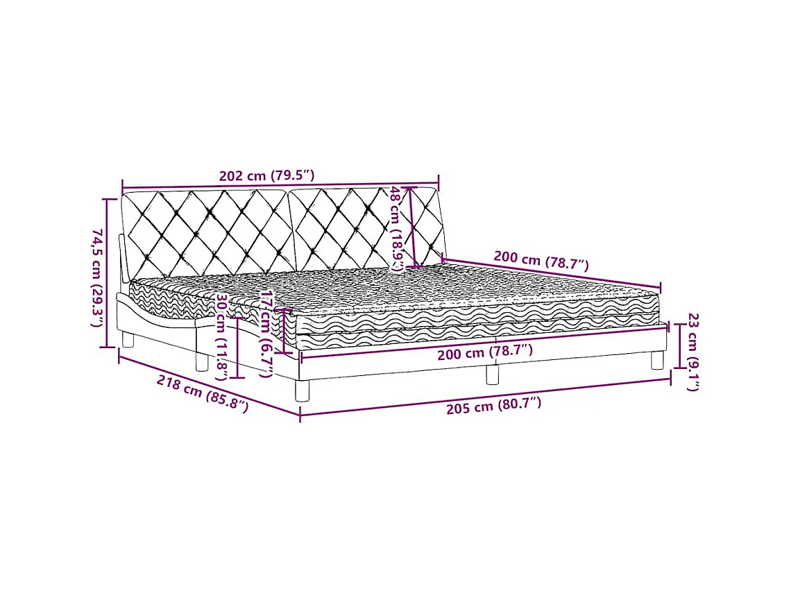 Lit avec matelas gris clair 200x200 cm tissu