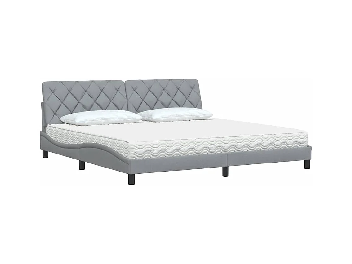 Lit avec matelas gris clair 200x200 cm tissu