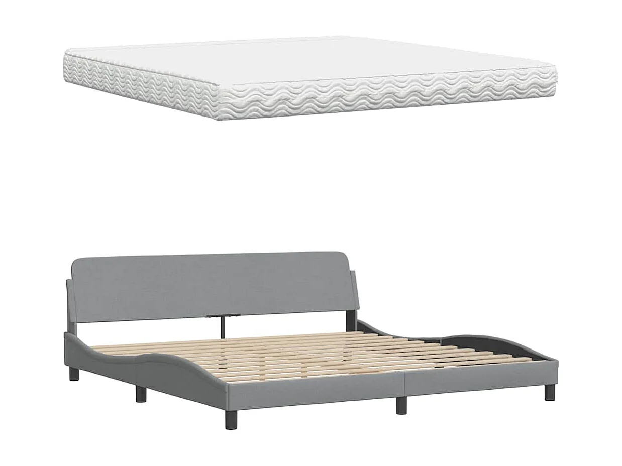 Lit avec matelas gris clair 200x200 cm tissu