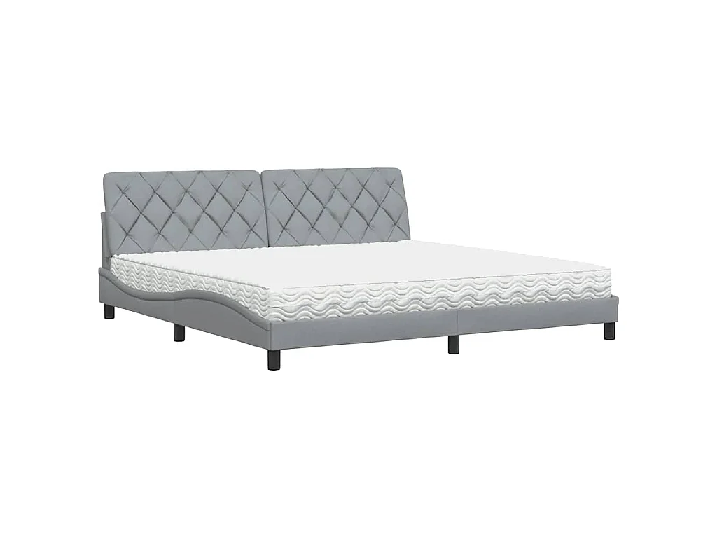 Lit avec matelas gris clair 200x200 cm tissu