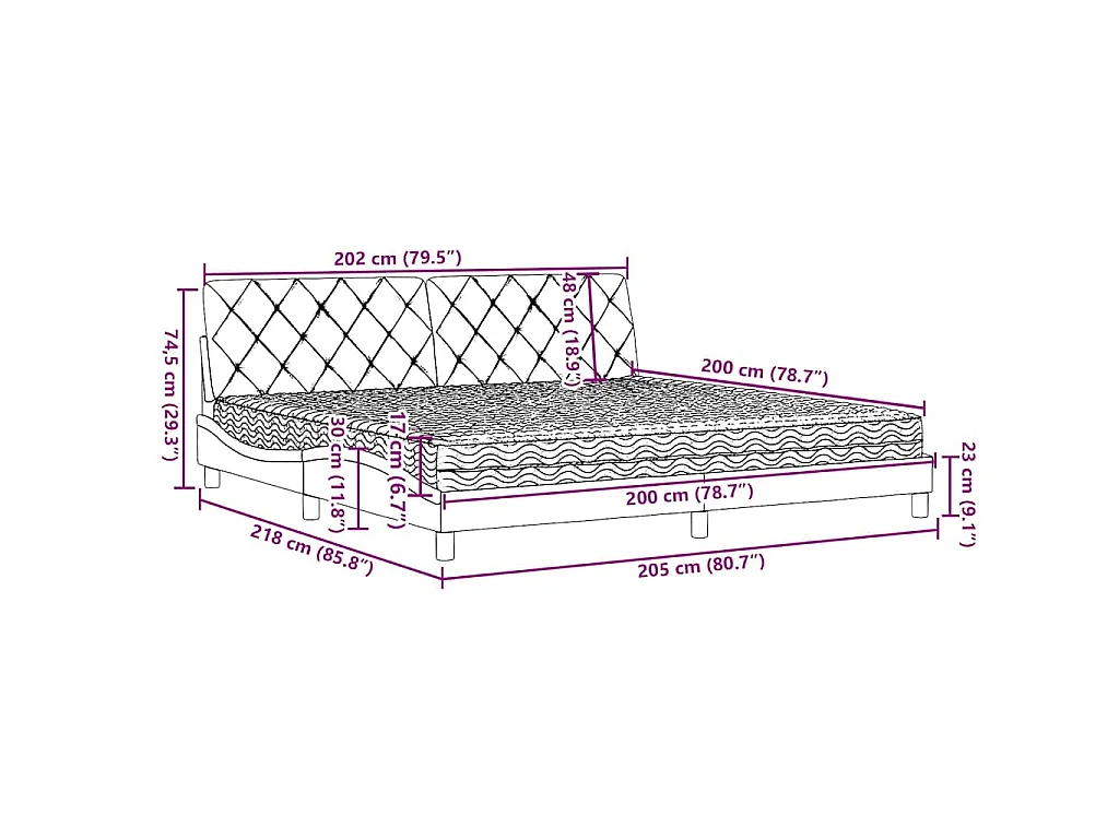 Lit avec matelas gris clair 200x200 cm tissu
