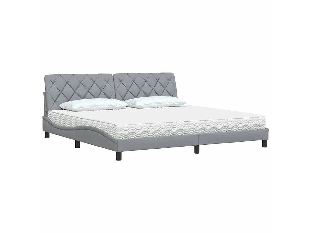 Lit avec matelas gris clair 200x200 cm tissu
