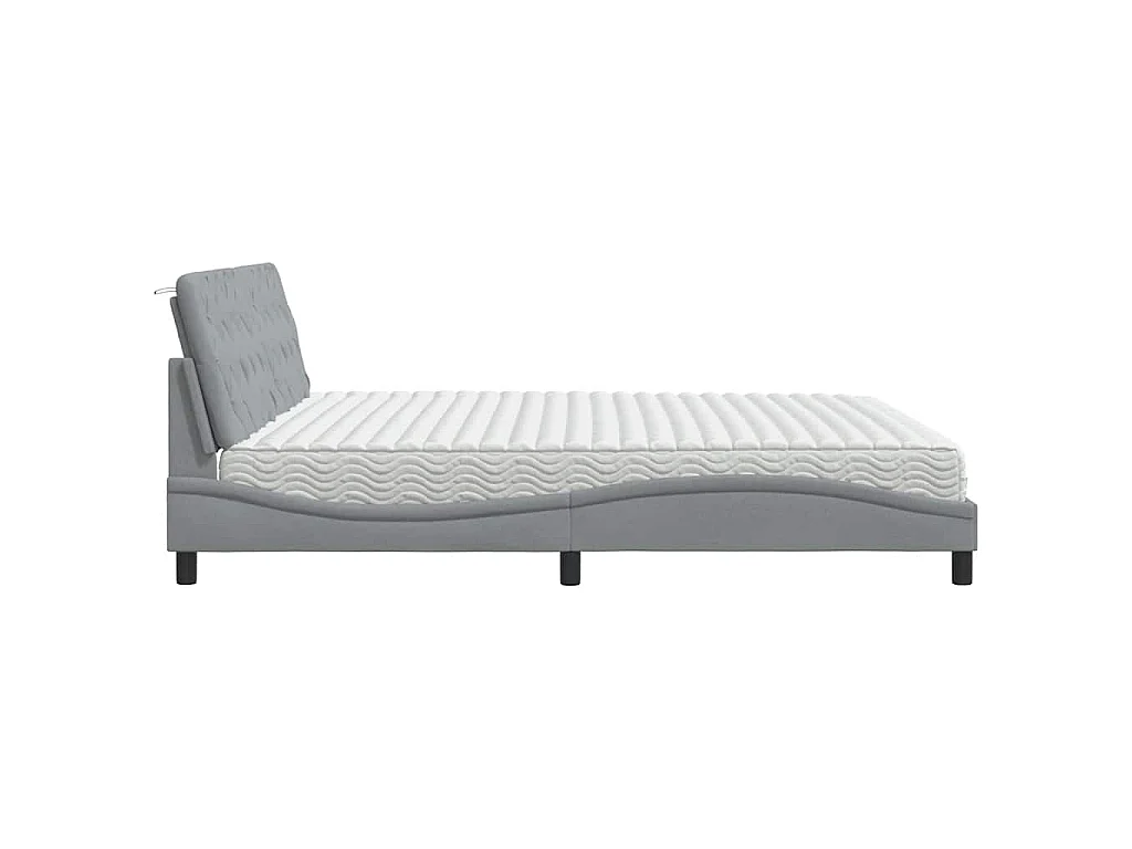 Lit avec matelas gris clair 200x200 cm tissu