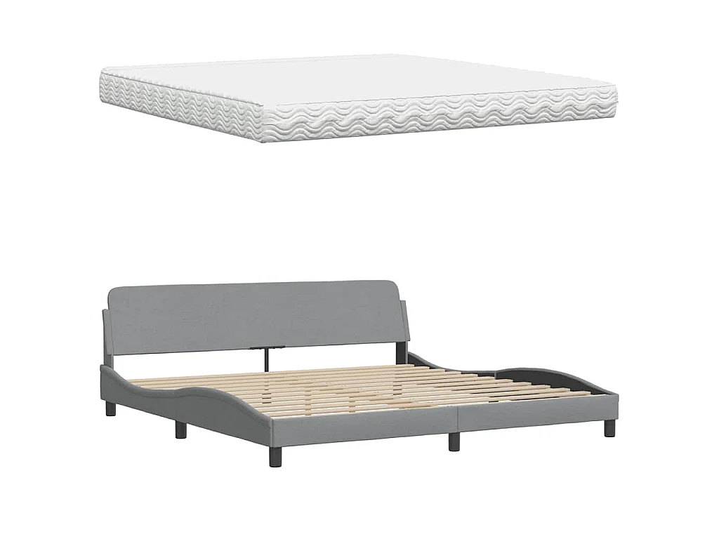 Lit avec matelas gris clair 200x200 cm tissu