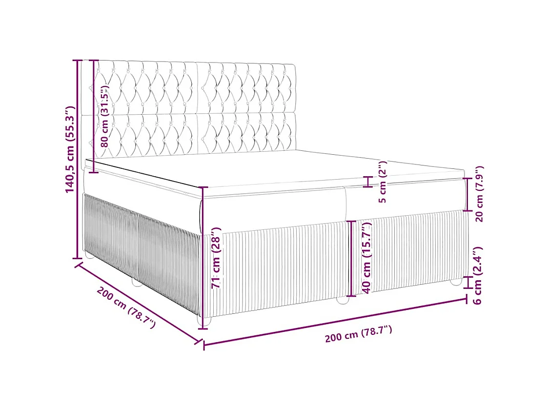 Boxspringbett mit Matratze Schwarz 200x200 cm Stoff