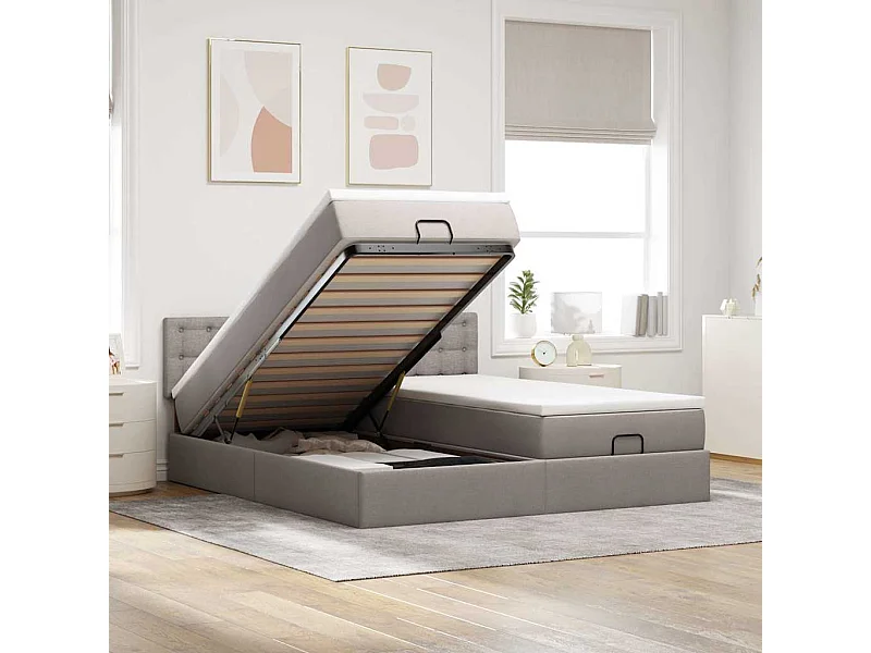 Ottoman-Bett mit Matratzen & LEDs Taupe 200x200 cm Stoff
