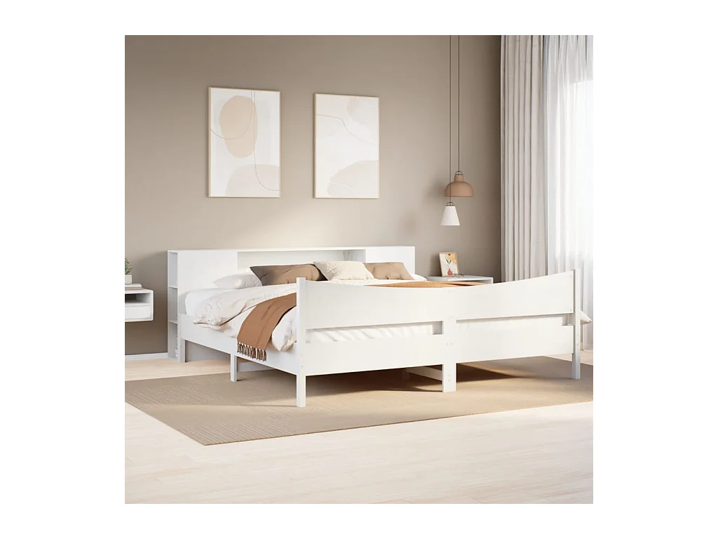 Cadre de lit sans matelas blanc 200x200 cm bois massif de pin