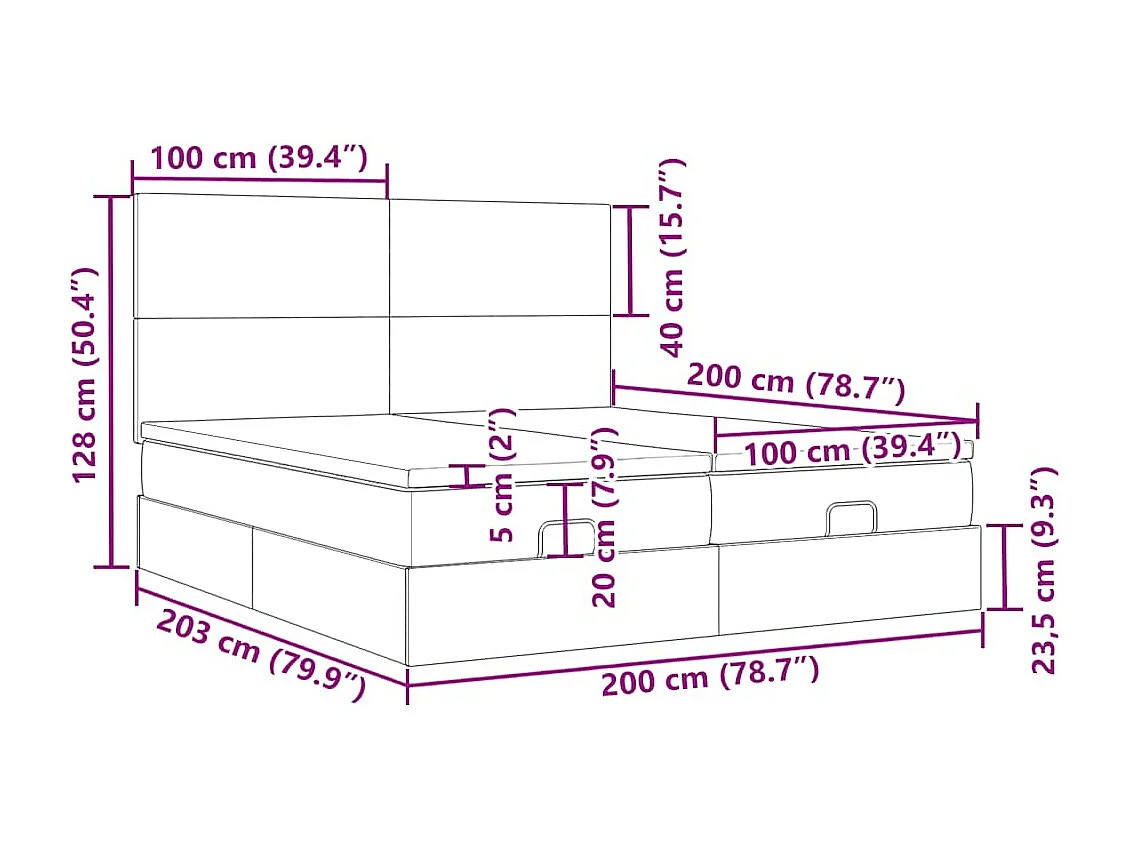 Cadre de lit ottoman avec matelas rose 200x200 cm velours