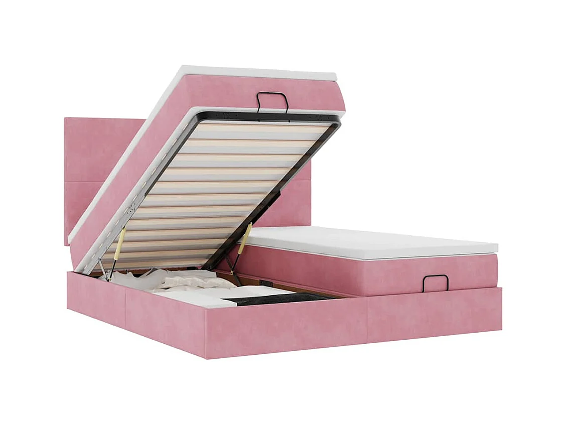 Cadre de lit ottoman avec matelas rose 200x200 cm velours