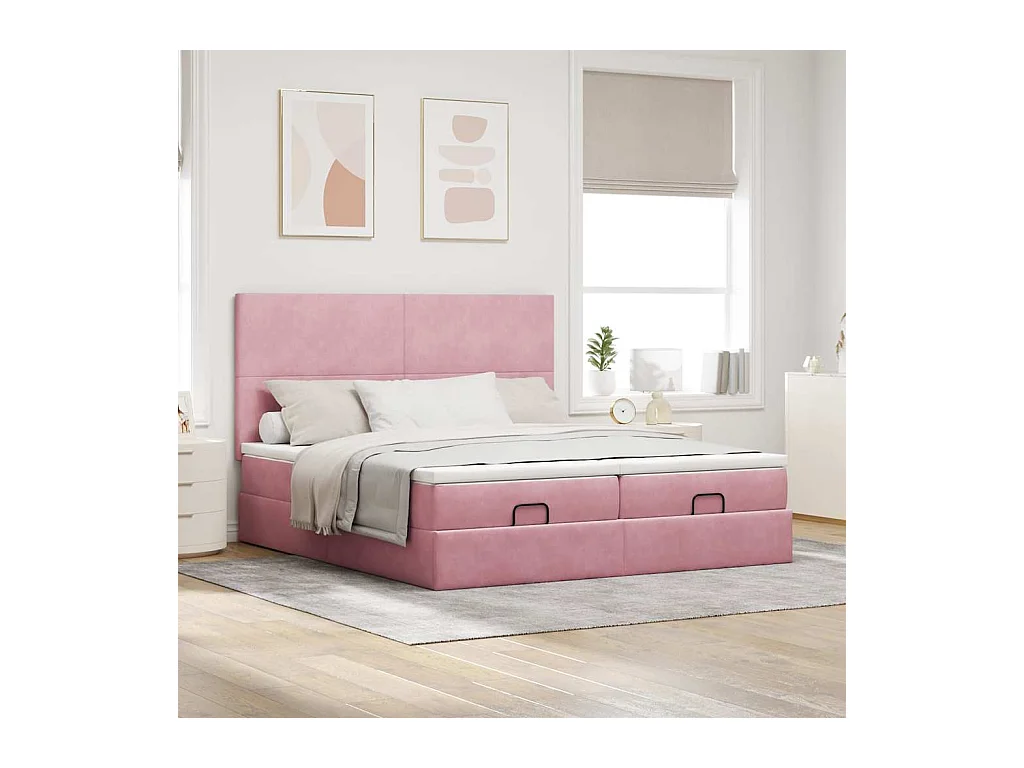 Cadre de lit ottoman avec matelas rose 200x200 cm velours