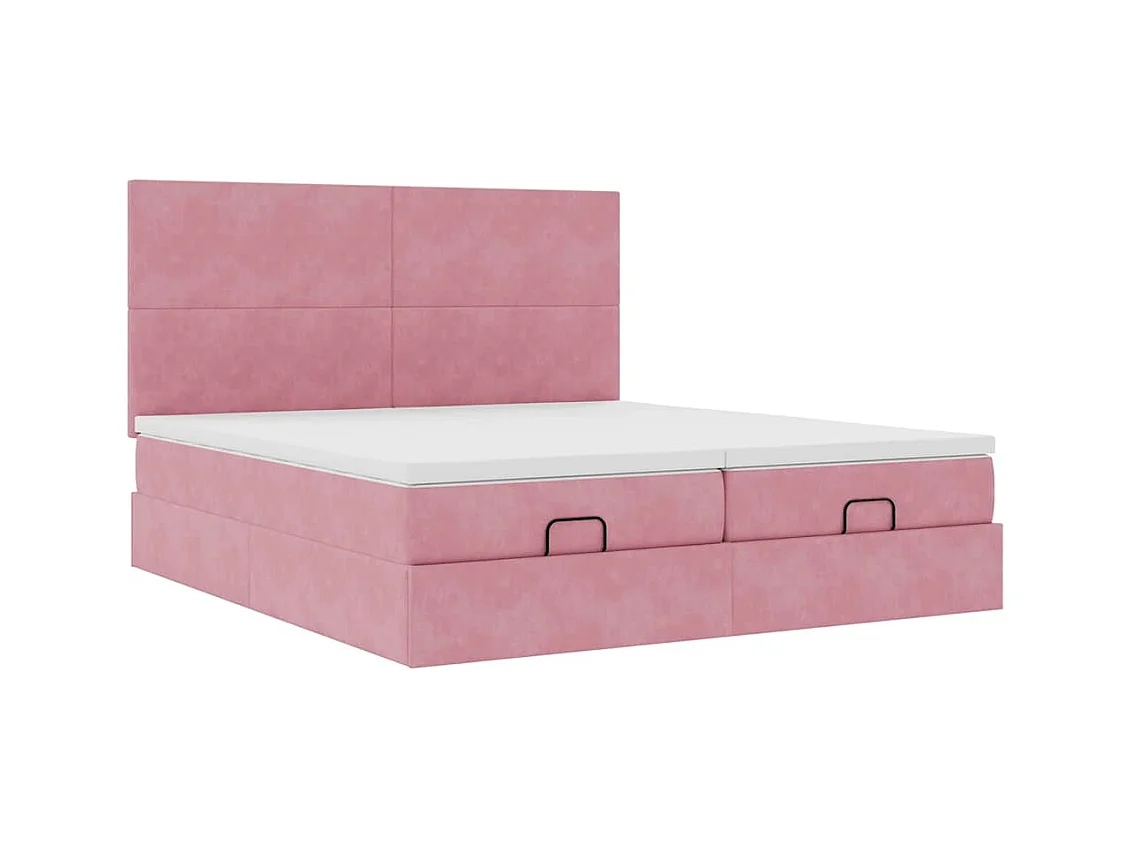 Cadre de lit ottoman avec matelas rose 200x200 cm velours