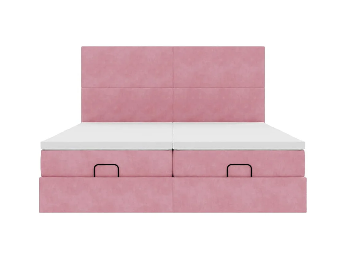 Cadre de lit ottoman avec matelas rose 200x200 cm velours