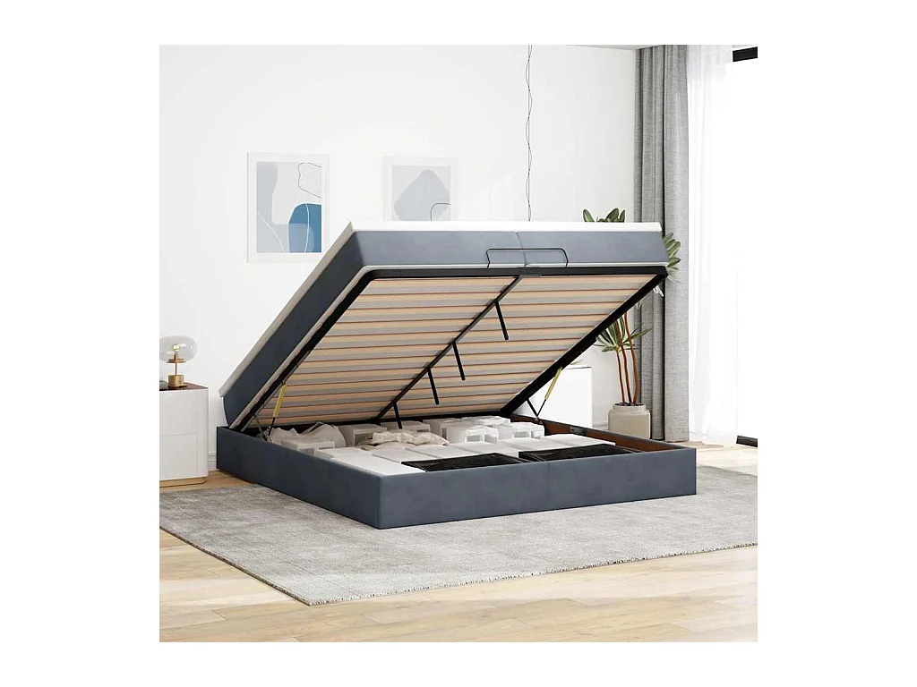 Ottoman-Bett mit Matratzen Dunkelgrau 200x200 cm Samt