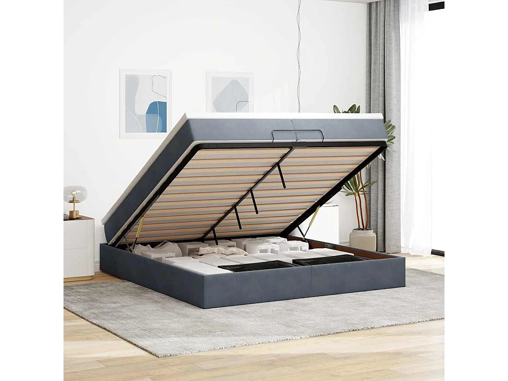 Ottoman-Bett mit Matratzen Dunkelgrau 200x200 cm Samt