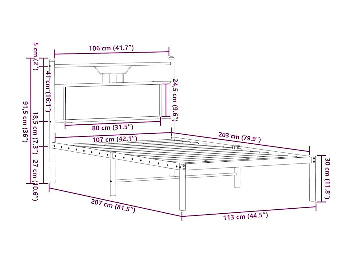 Estructura de cama sin colchón roble marrón 107x203 cm