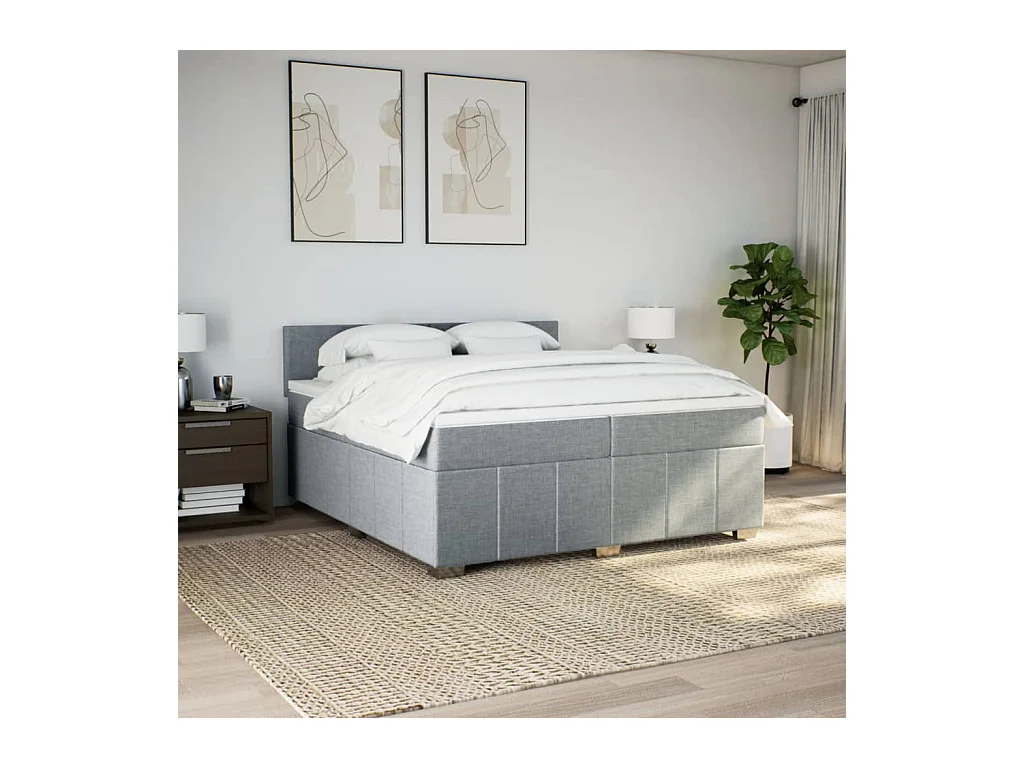 Sommier à lattes de lit avec matelas Gris clair 200x200cm Tissu