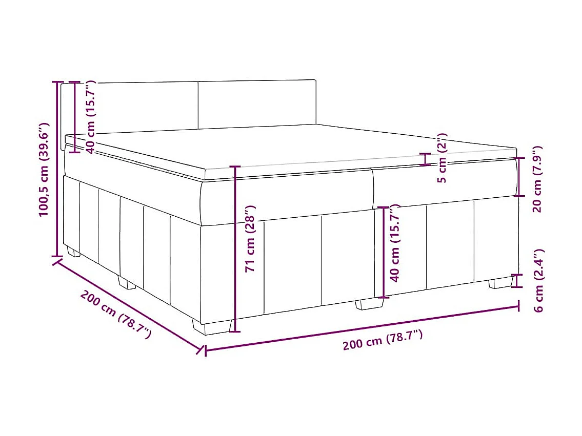 Cama com molas/colchão 200x200 cm tecido cinza-claro