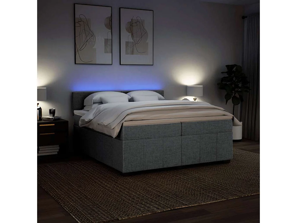 Cama com molas/colchão 200x200 cm tecido cinza-claro