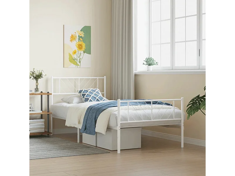 Estrutura de cama com cabeceira e pés 107x203 cm metal branco