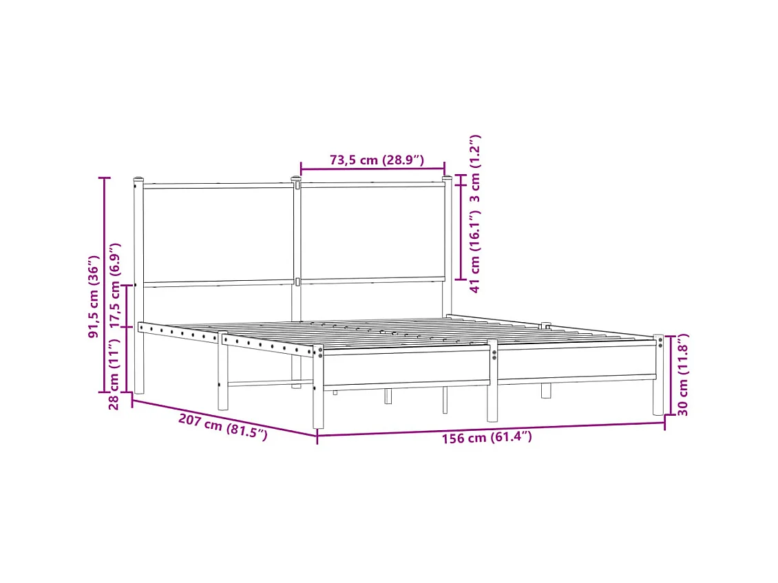 Cadre de lit en métal sans matelas chêne sonoma 150x200 cm