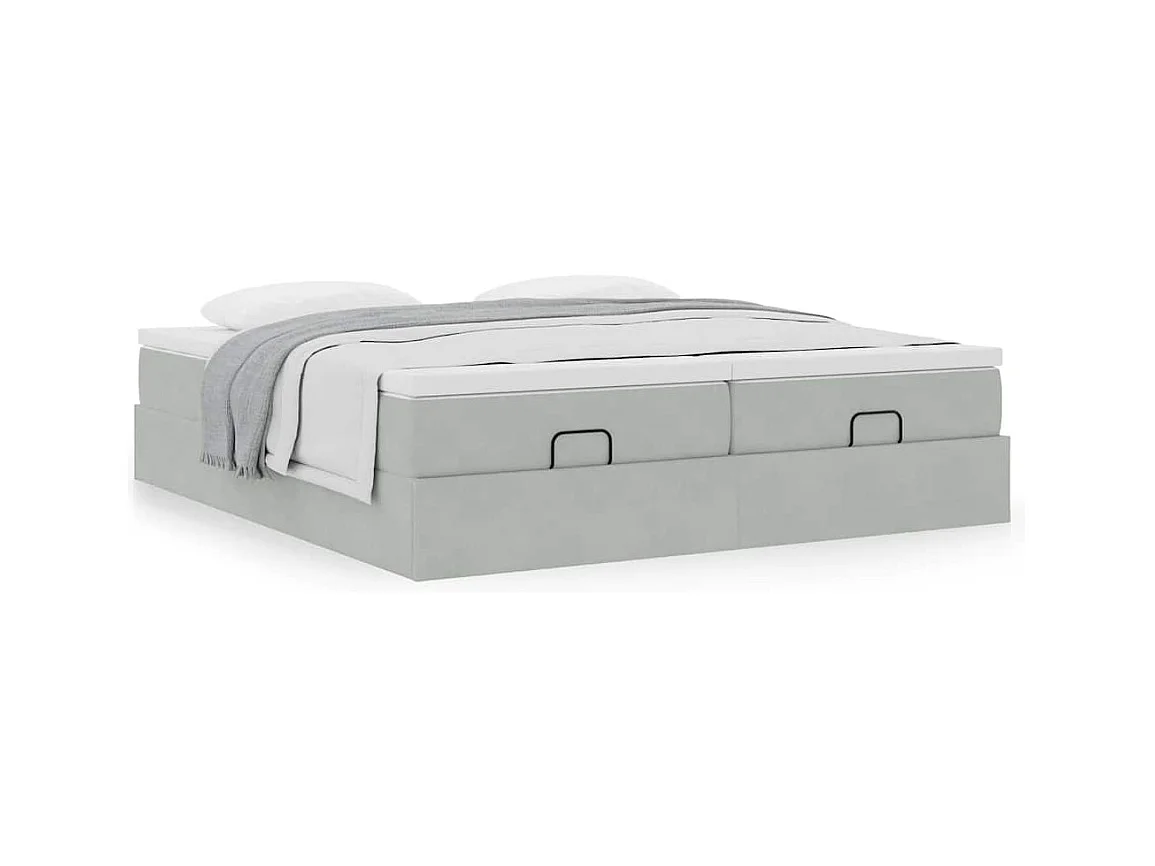 Ottoman-Bett mit Matratzen Hellgrau 200x200 cm Samt