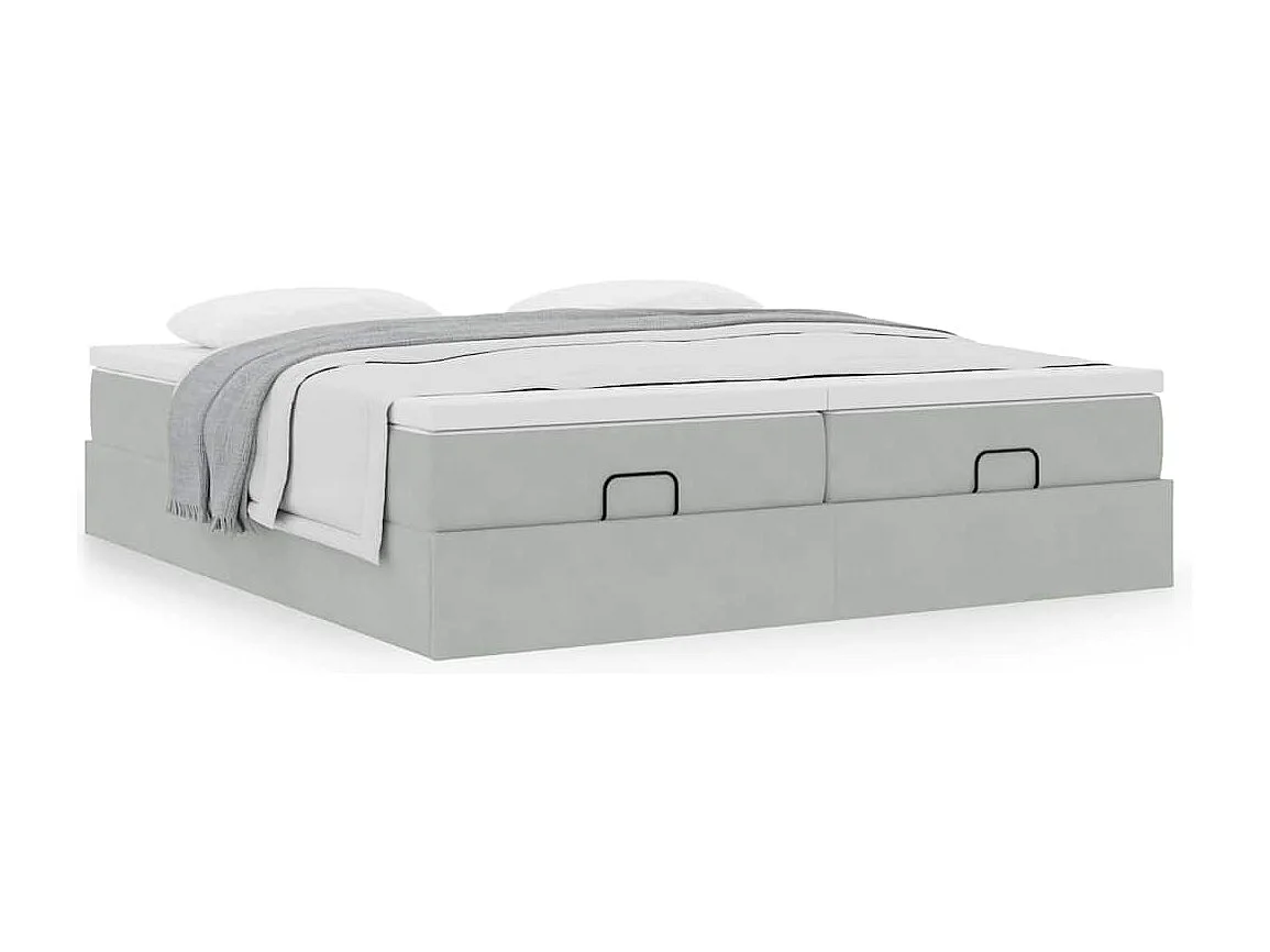 Cadre de lit ottoman avec matelas gris clair 200x200 cm velours