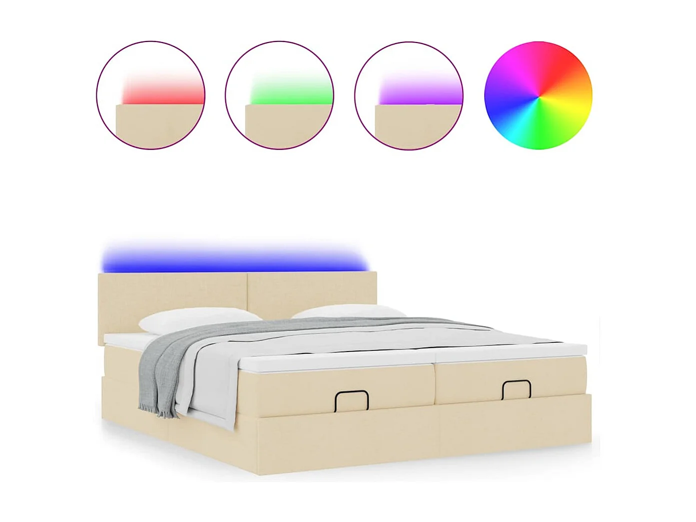 Ottoman bed met matrassen en LED's 200x200cm stof crèmekleurig