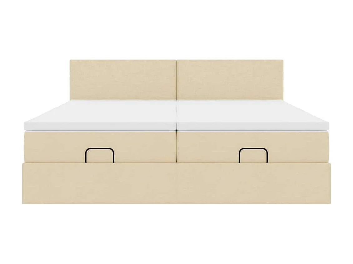 Ottoman bed met matrassen en LED's 200x200cm stof crèmekleurig