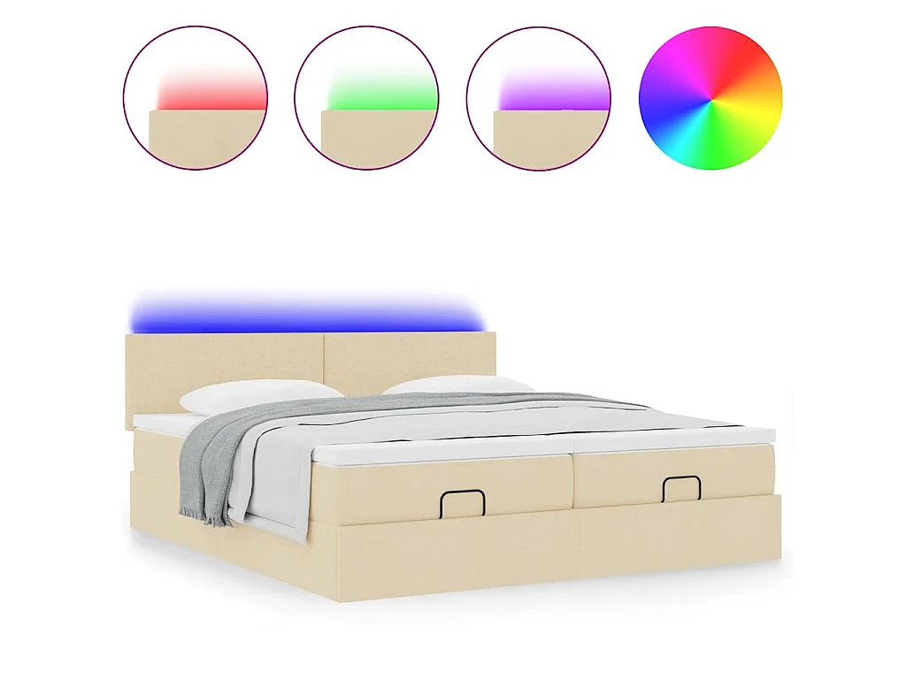 Ottoman-Bett mit Matratzen & LEDs Creme 200x200 cm Stoff