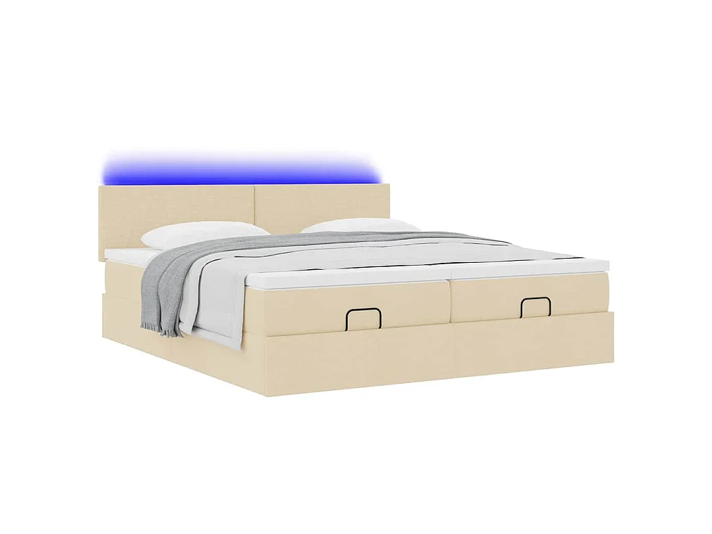 Ottoman-Bett mit Matratzen & LEDs Creme 200x200 cm Stoff