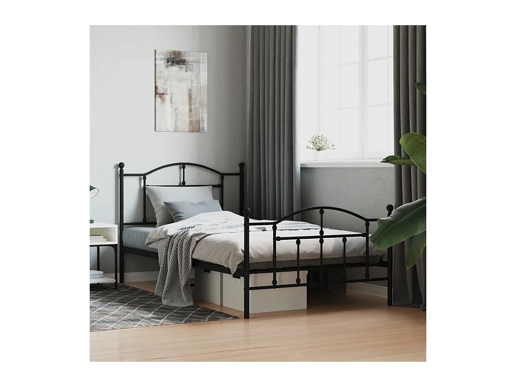 Bettgestell mit Kopf- und Fußteil Metall Schwarz 107x203 cm