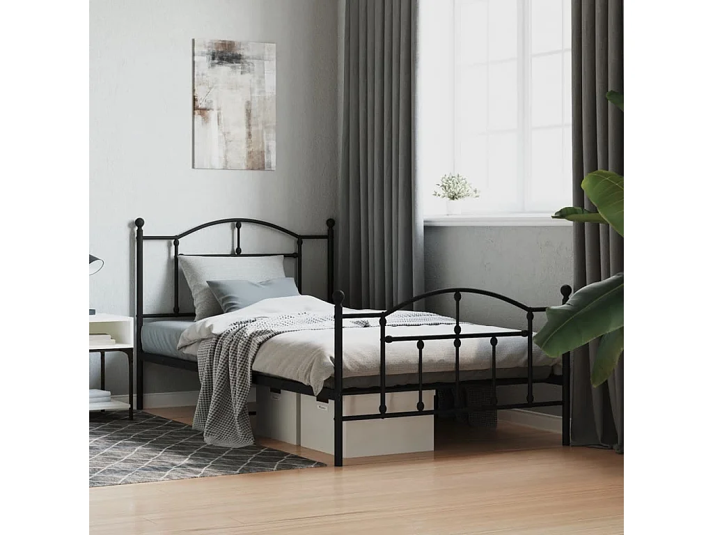 Estructura cama sin colchón con estribo metal negro 107x203 cm
