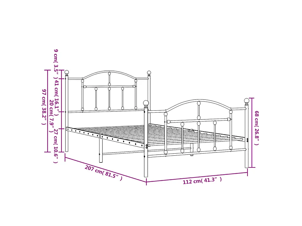 Estructura cama sin colchón con estribo metal negro 107x203 cm