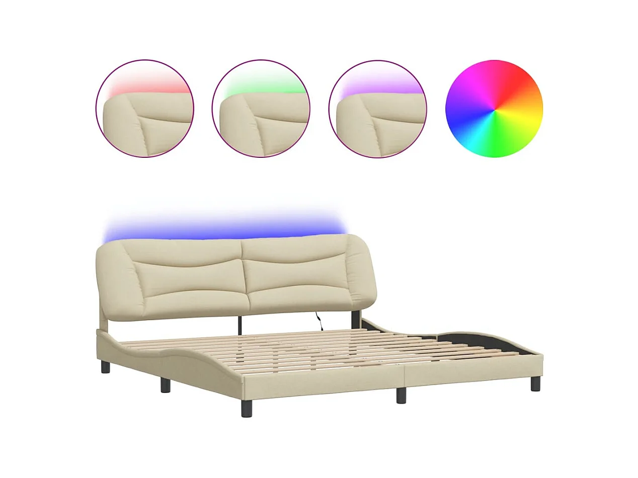 Cadre de lit avec LED sans matelas Hvar crème 200x200 cm tissu