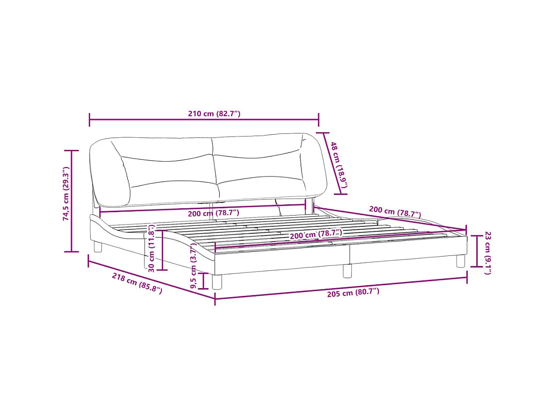 Cadre de lit avec LED sans matelas Hvar crème 200x200 cm tissu