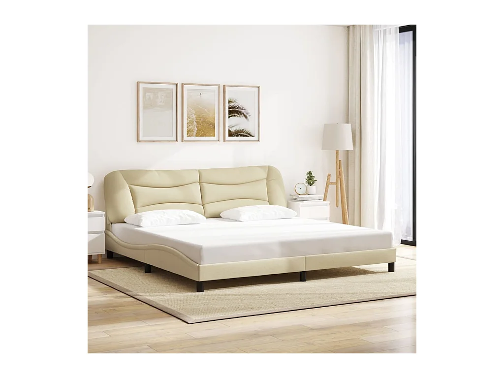 Cadre de lit avec LED sans matelas Hvar crème 200x200 cm tissu