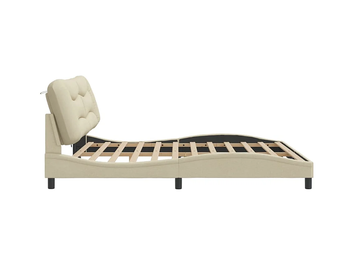 Cadre de lit avec LED sans matelas Hvar crème 200x200 cm tissu