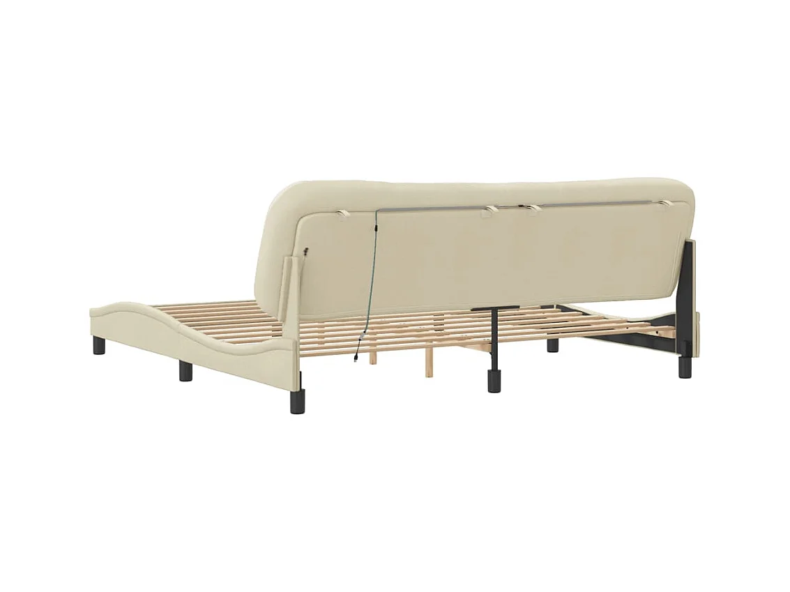 Cadre de lit avec LED sans matelas Hvar crème 200x200 cm tissu