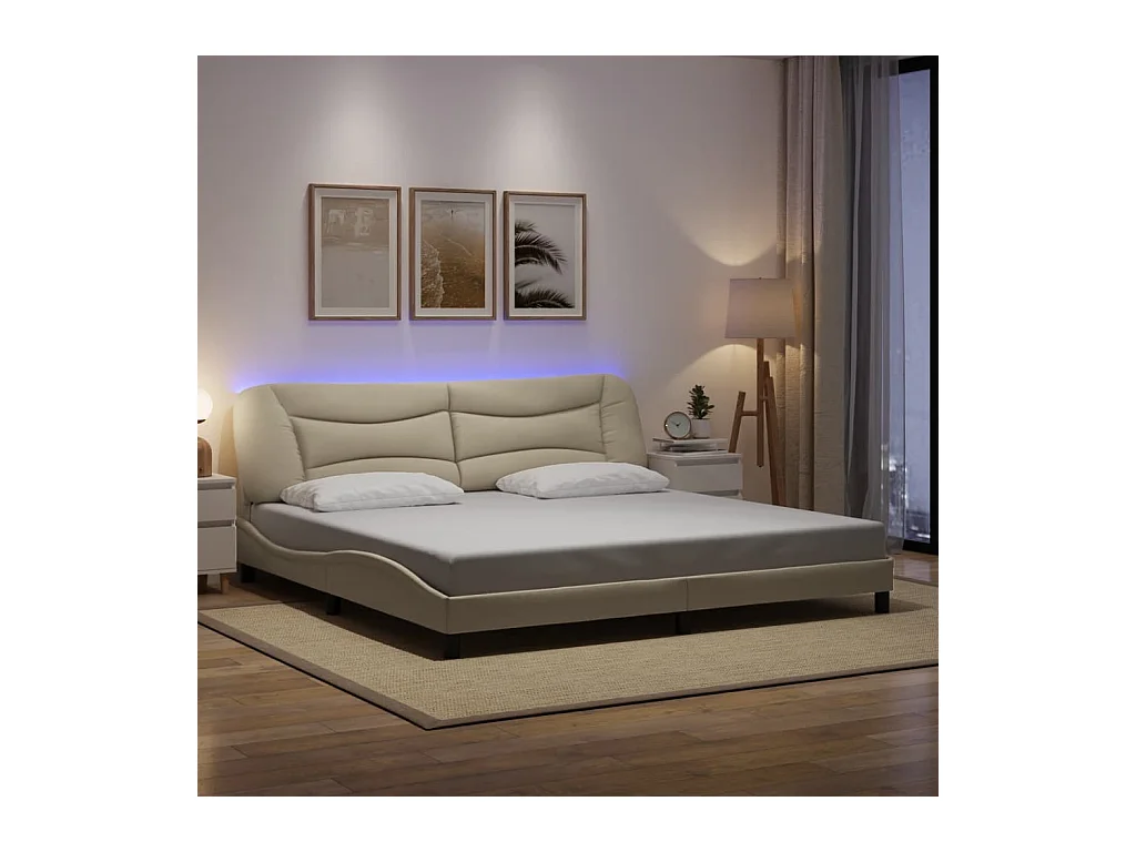 Bettgestell mit LED ohne Matratze "Hvar" Creme 200x200 cm Stoff
