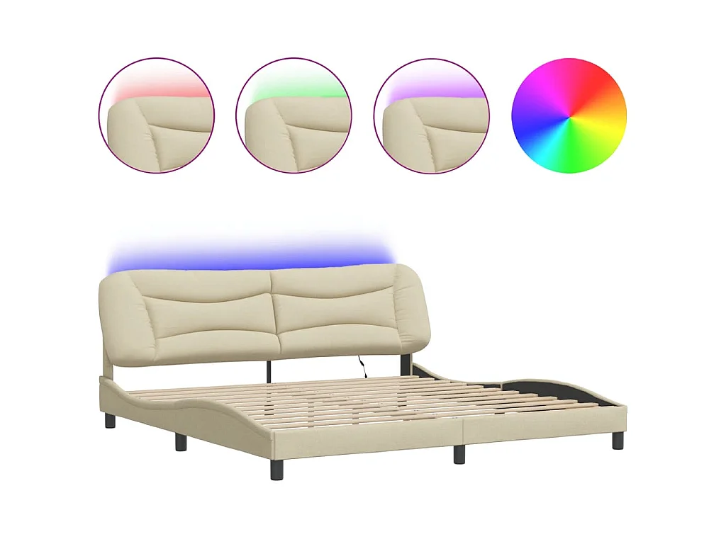 Bettgestell mit LED ohne Matratze "Hvar" Creme 200x200 cm Stoff