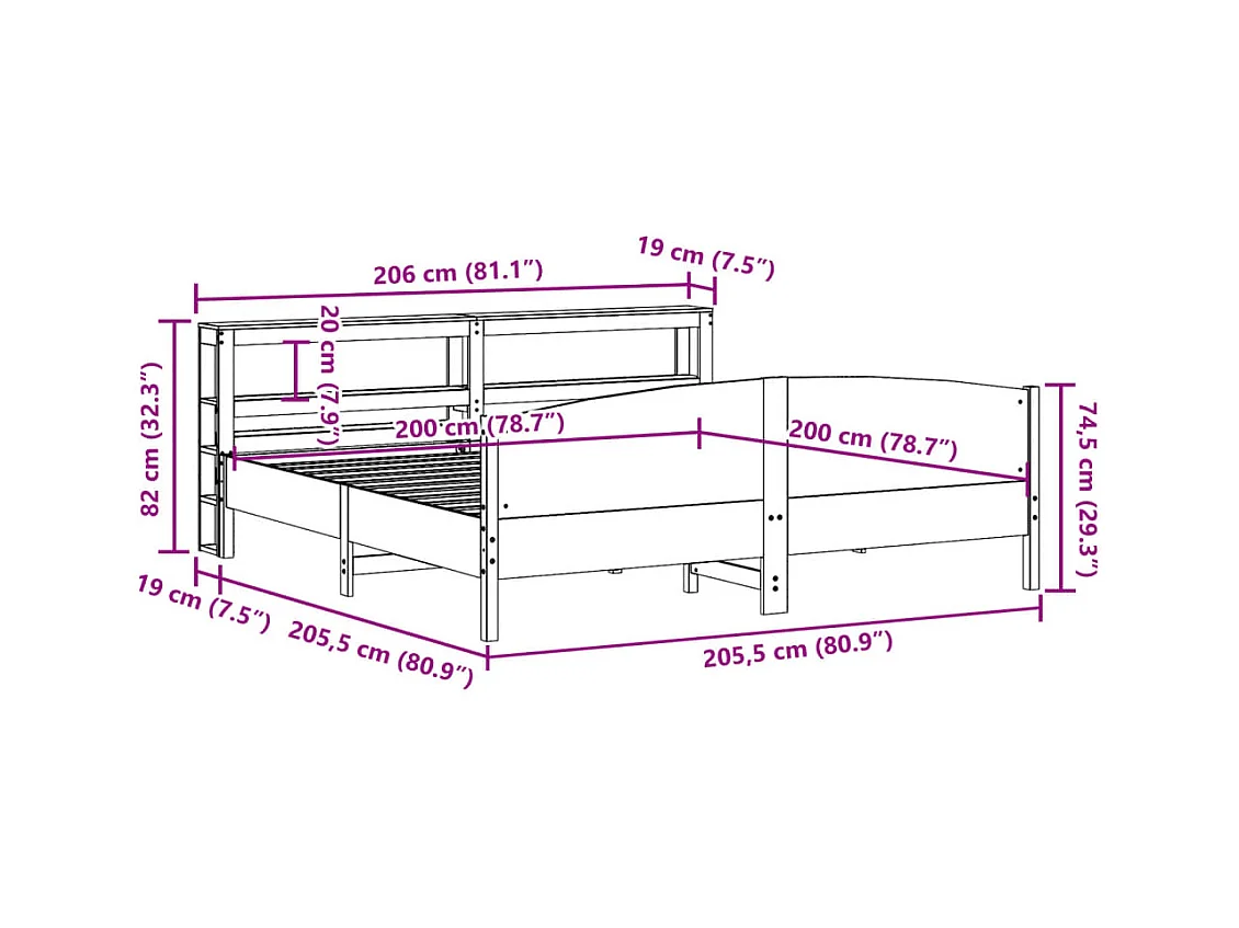 Cadre de lit sans matelas blanc 200x200 cm bois massif de pin