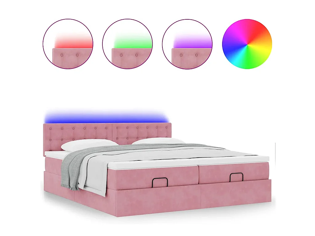 Ottoman bed met matrassen en LED's 200x200cm fluweel roze
