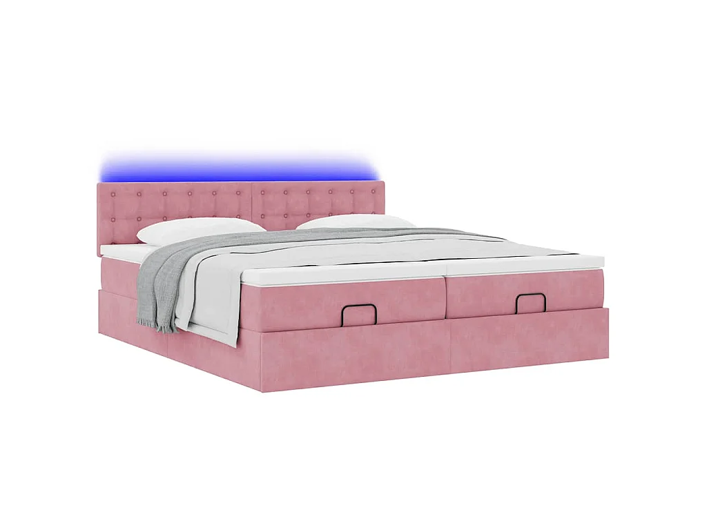 Ottoman bed met matrassen en LED's 200x200cm fluweel roze