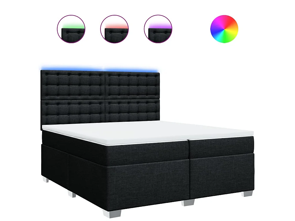 Cama box spring con colchón tela negro 200x200 cm