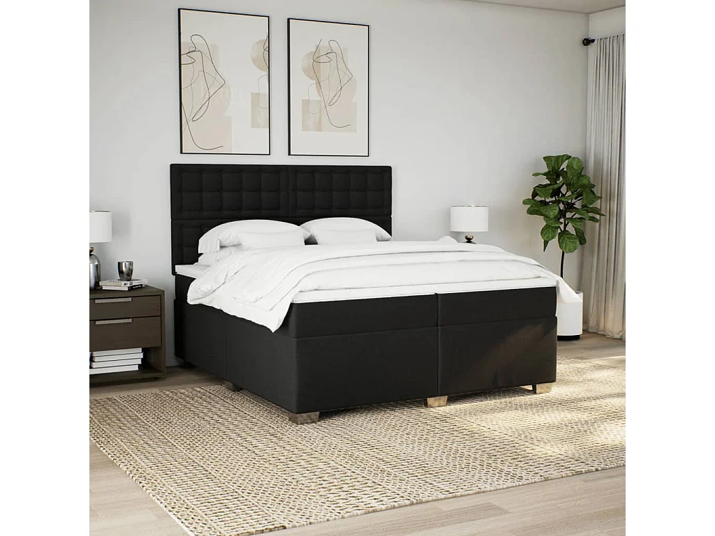 Cama box spring con colchón tela negro 200x200 cm