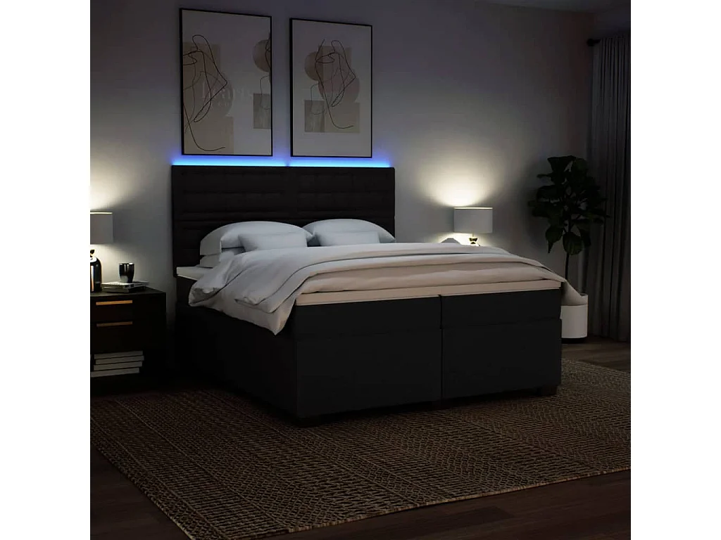 Cama box spring con colchón tela negro 200x200 cm