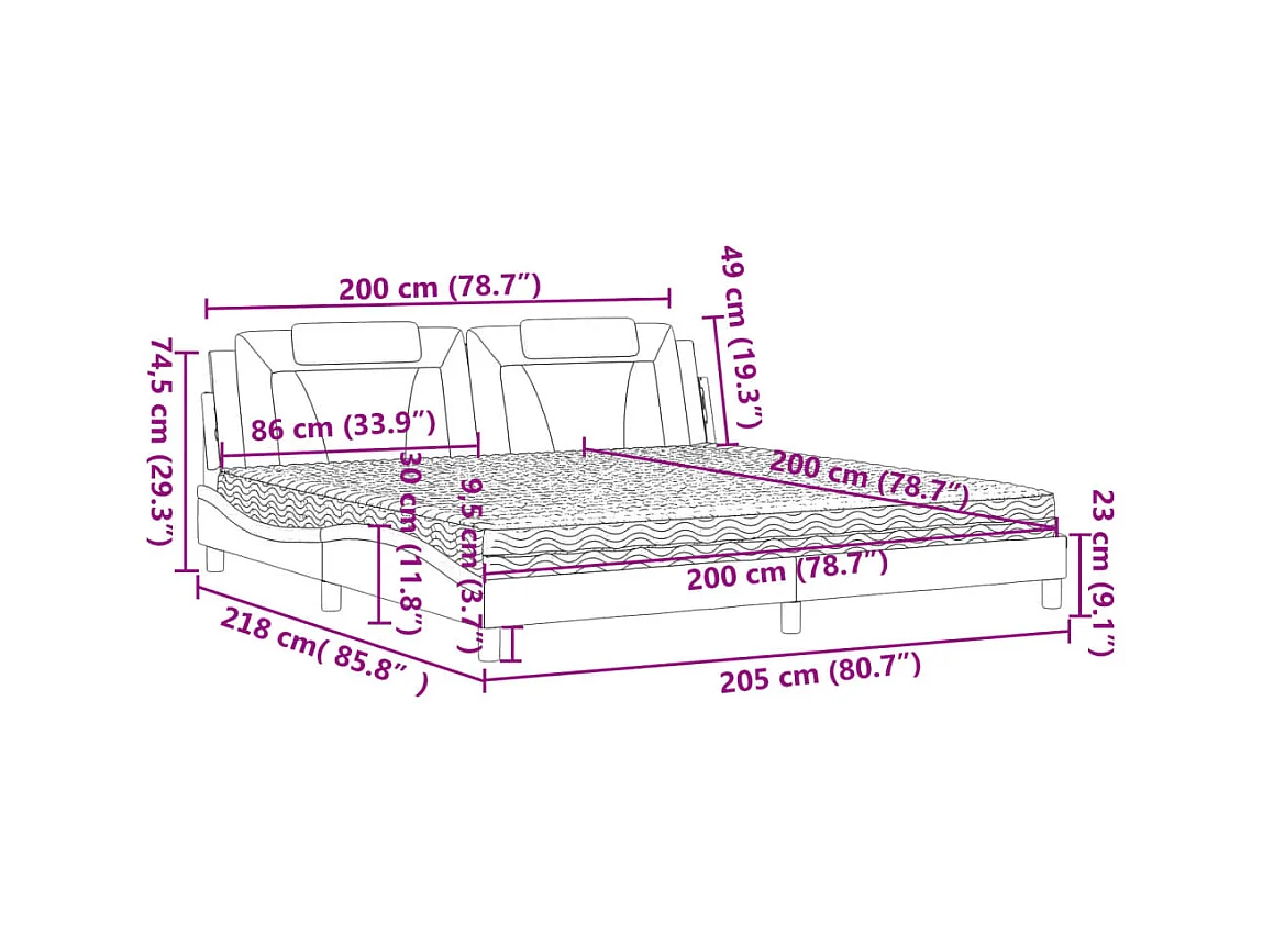 Letto con Materasso Grigio 200x200 cm in Similpelle