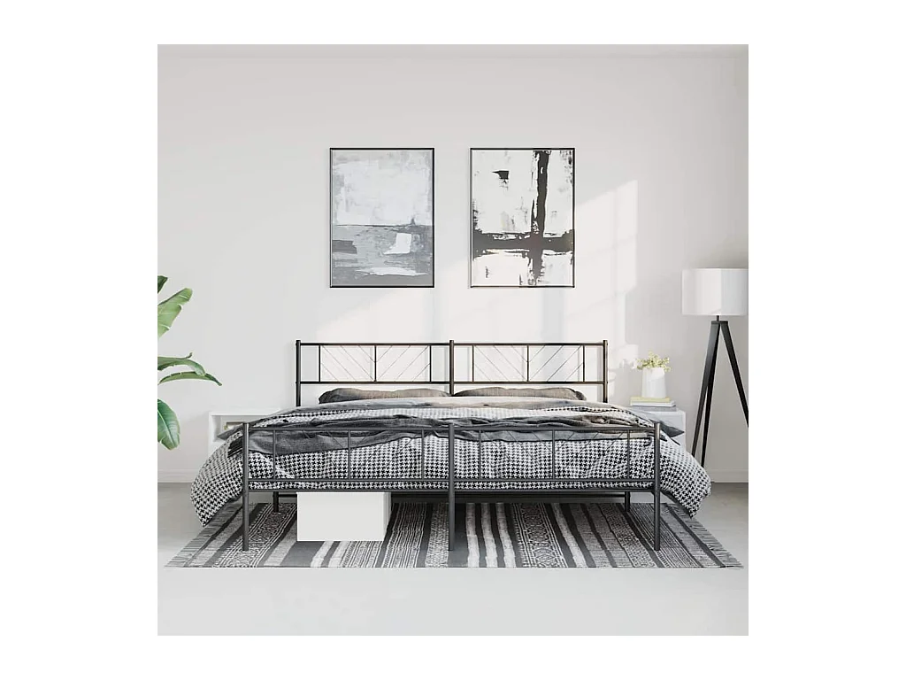 Cadre de lit métal sans matelas avec pied de lit noir 193x203cm