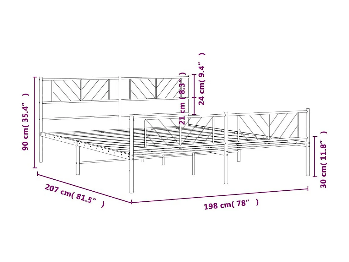 Cadre de lit métal sans matelas avec pied de lit noir 193x203cm