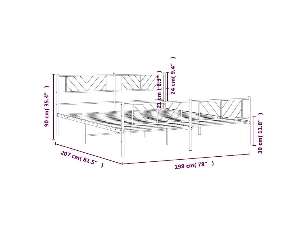 Cadre de lit métal sans matelas avec pied de lit noir 193x203cm